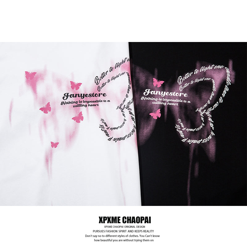 Blurred Butterfly Print Cotton Short-Sleeve T-Shirt