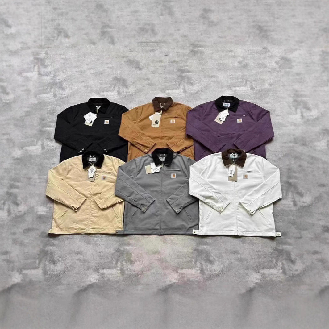 Thickened lapel canvas washed coat