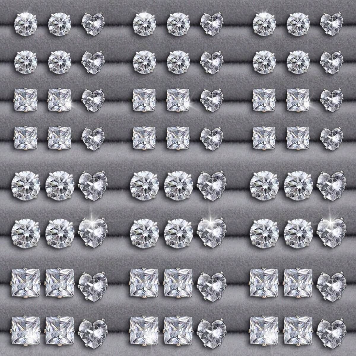 Geometric Rhinestone Earrings Set