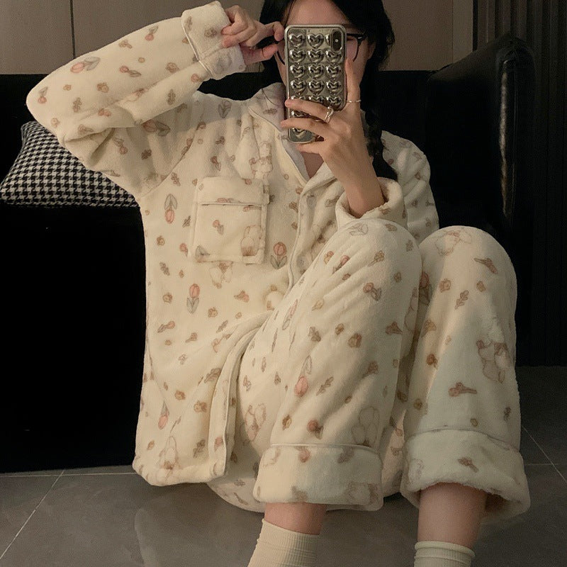 Women's Cartoon Coral Fleece Pajama Set