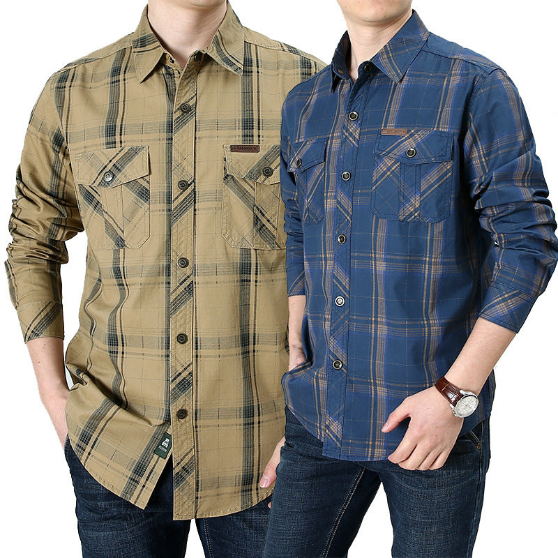 Mens Printed Plaid Long Sleeve Cotton Shirt