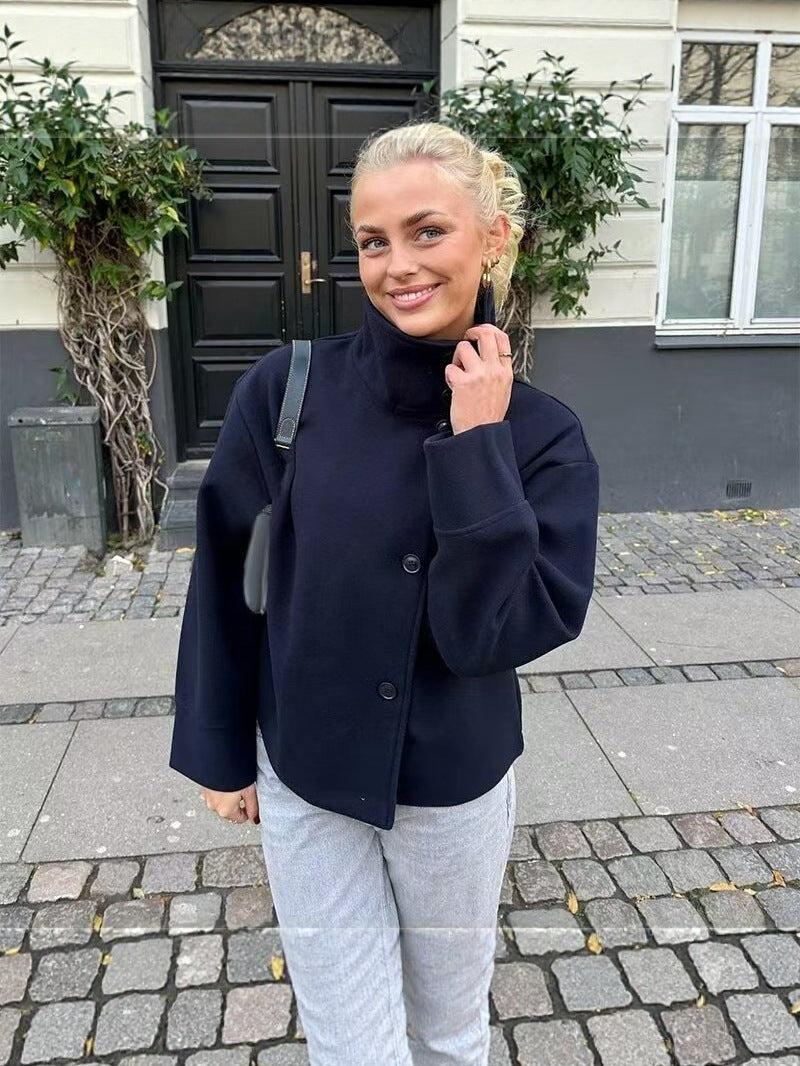 Women's Wool Coat with Stand Collar