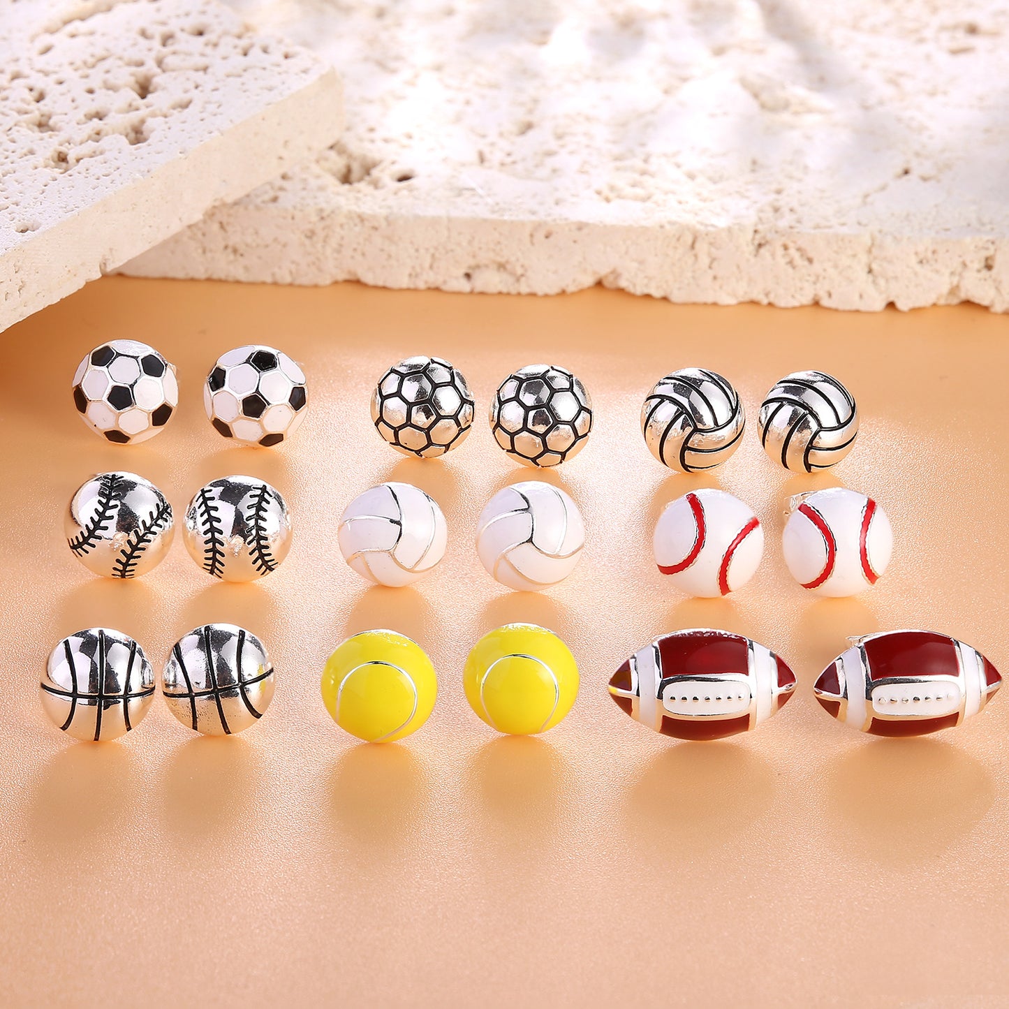 New Amazon Wholesale Sterling Silver Earrings Basketball Earrings Sports Earrings Football Copper Earrings Volleyball Baseball Earrings