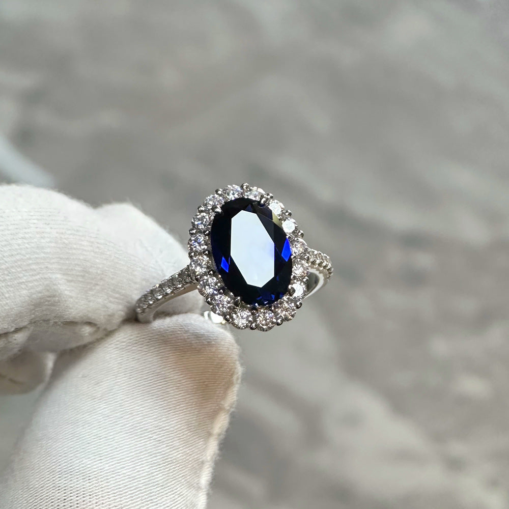 Artificial sapphire pure silver ring