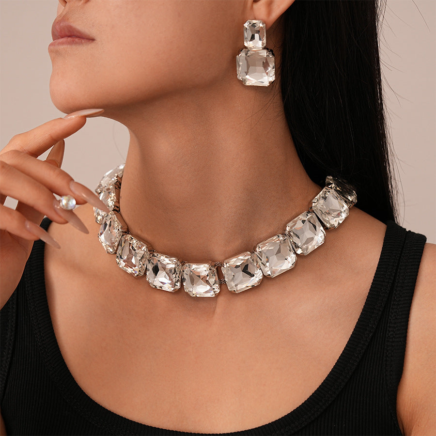 Diamond-studded earrings and necklace