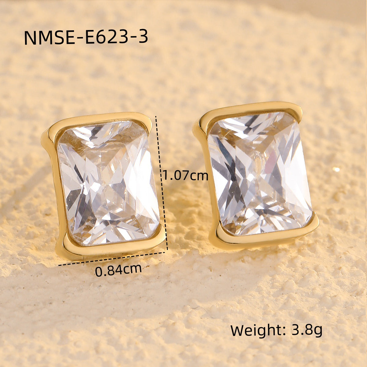Niche Simple Titanium Steel Square Zircon Earrings Cross-Border Popular Same Style Ladies Non-Fading Stainless Steel Earrings Earrings