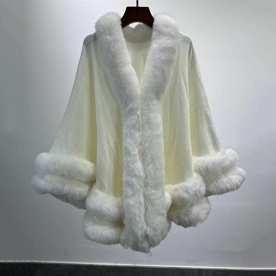 Solid color fur collar cape