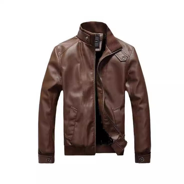Men's stand-up collar leather jacket