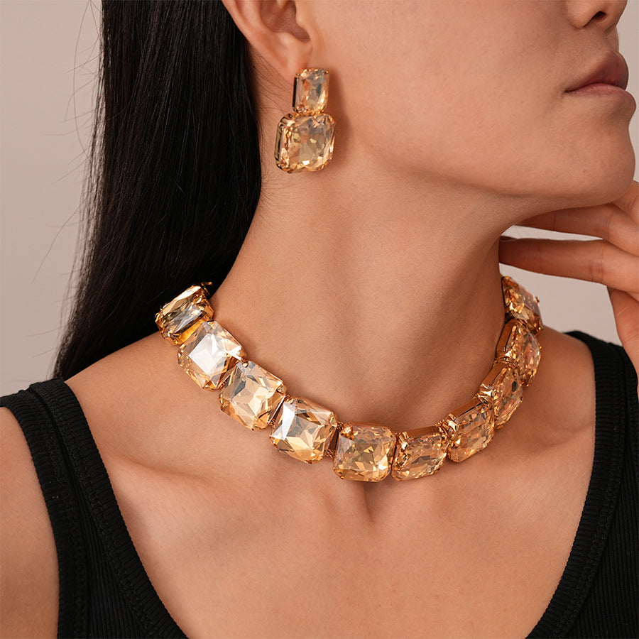 Diamond-studded earrings and necklace