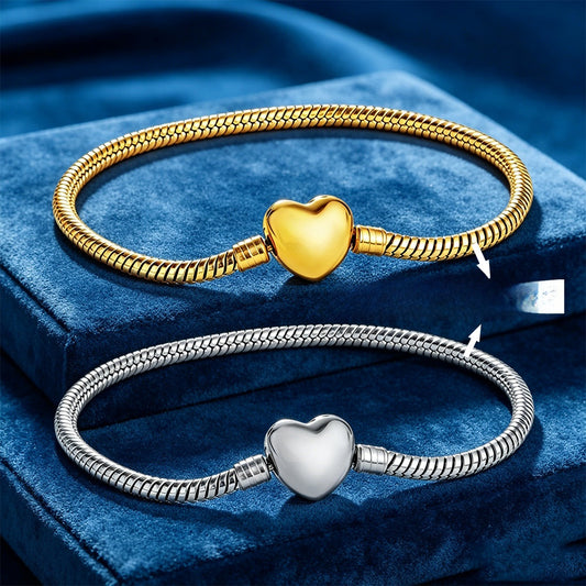 18K Gold Heart Beaded Bracelet with Snake Chain