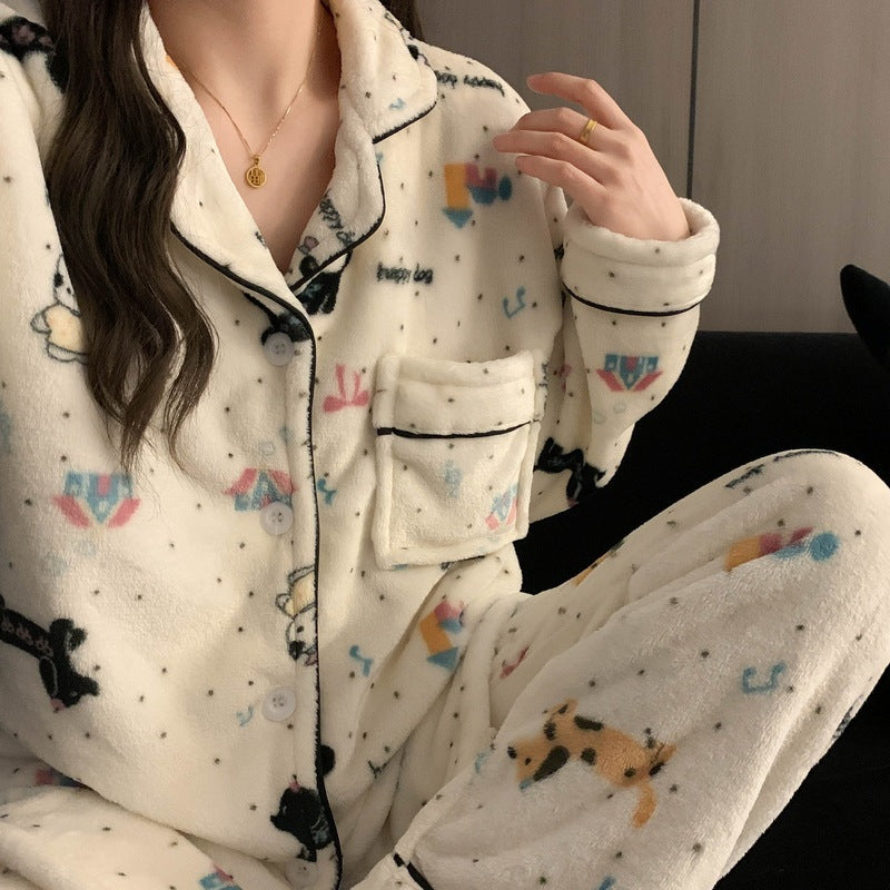 Women's Cartoon Coral Fleece Pajama Set