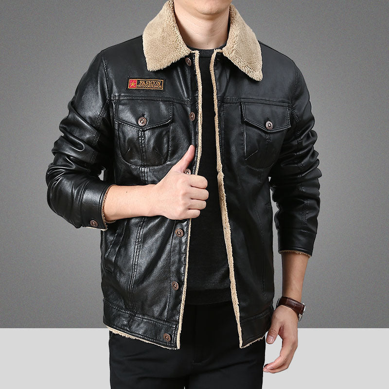 Men's Fleece-Lined Denim Jacket Winter Casual Loose Fit