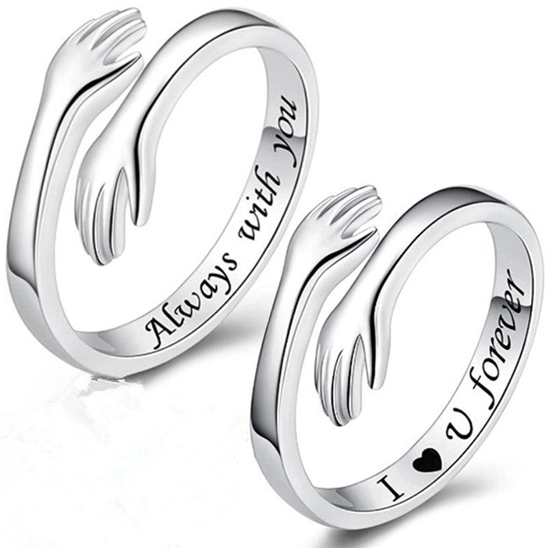Adjustable Heart Hugging Hands Ring