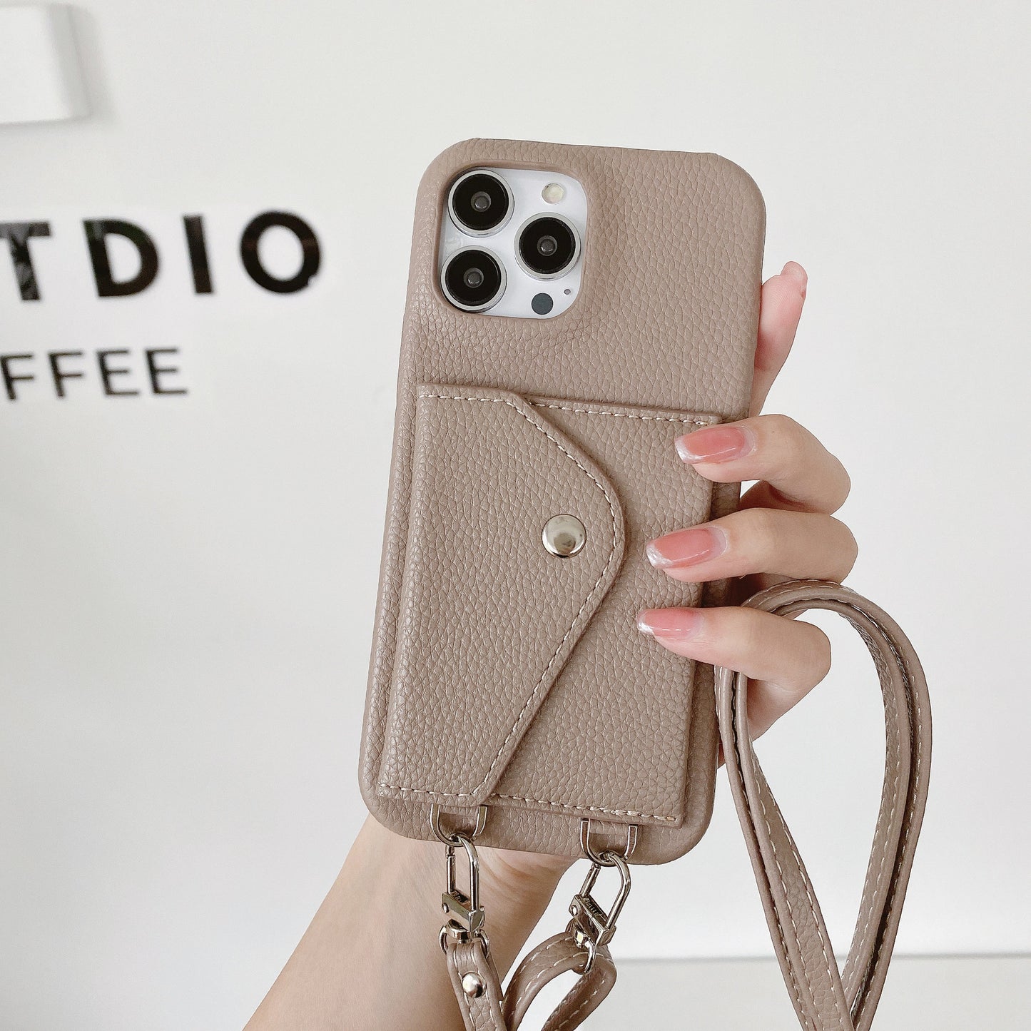 Litchi - grain Card - holder Phone Case