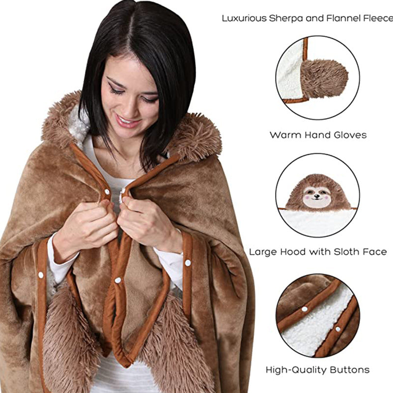 Sloth Hooded Blanket Shirt Soft Wearable Home Blanket