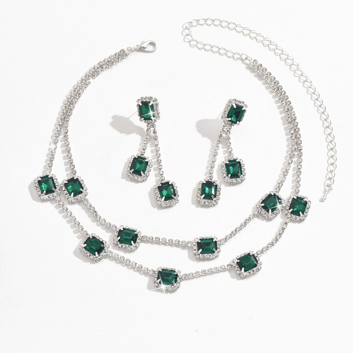 Square Double-layer Necklace and Tassel Earrings Jewelry Set