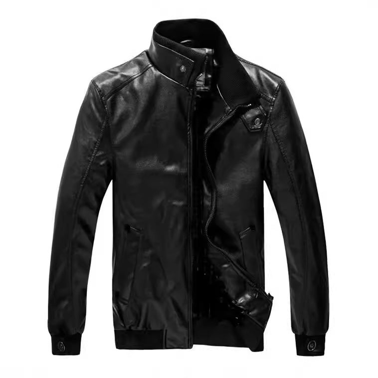 Men's stand-up collar leather jacket