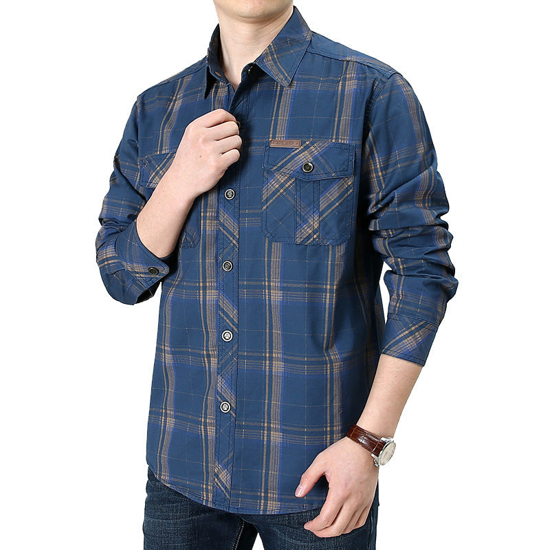 Mens Printed Plaid Long Sleeve Cotton Shirt