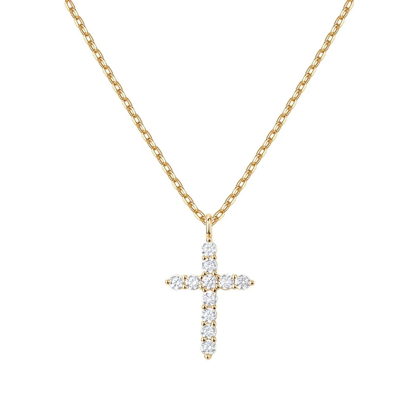 Sterling silver full diamond cross necklace