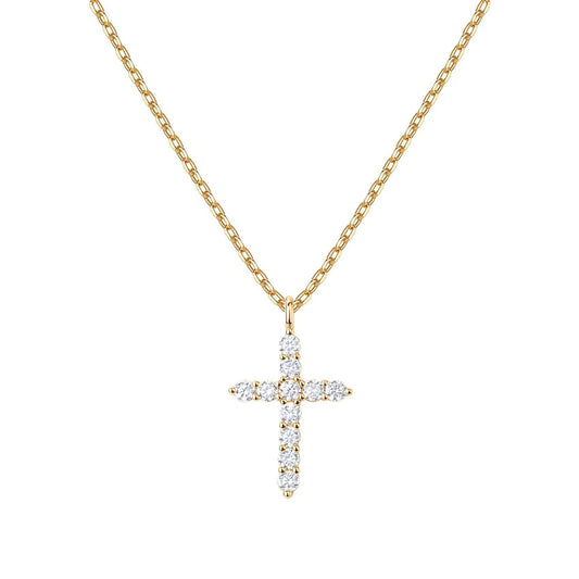 Sterling silver full diamond cross necklace