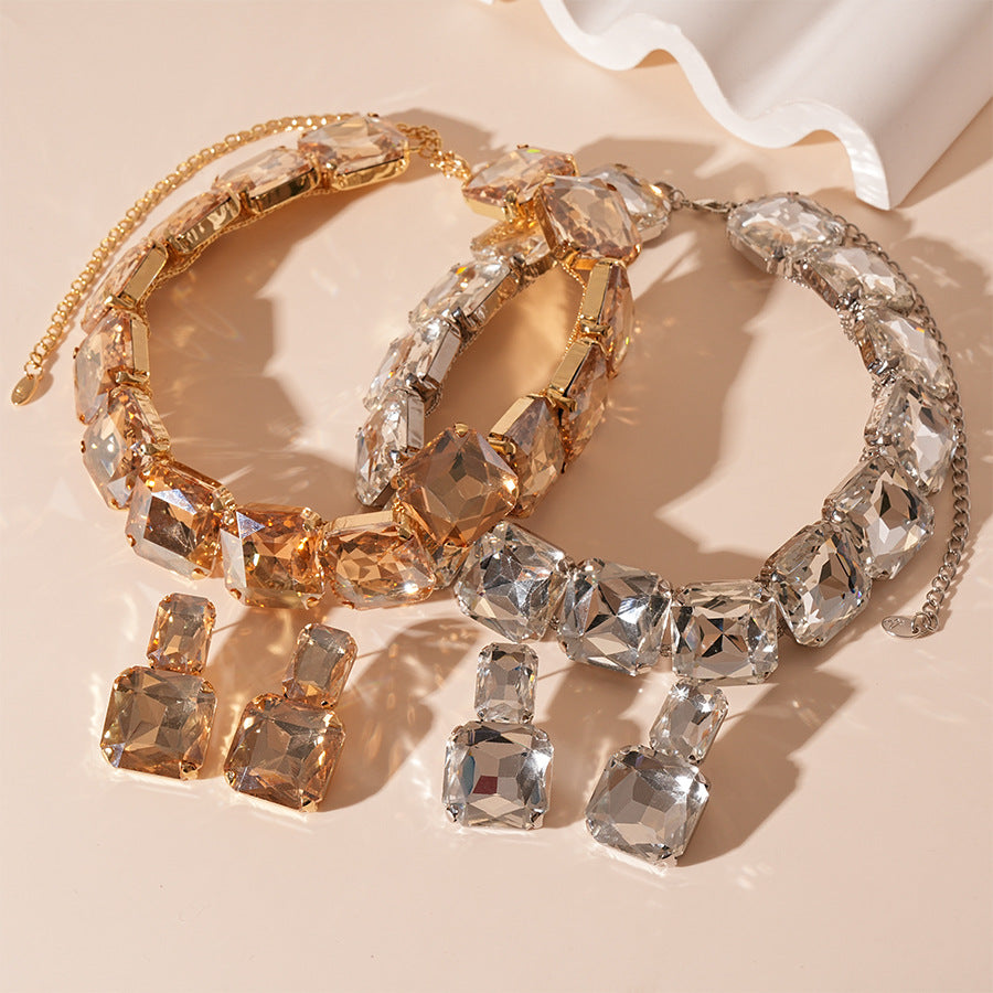 Diamond-studded earrings and necklace