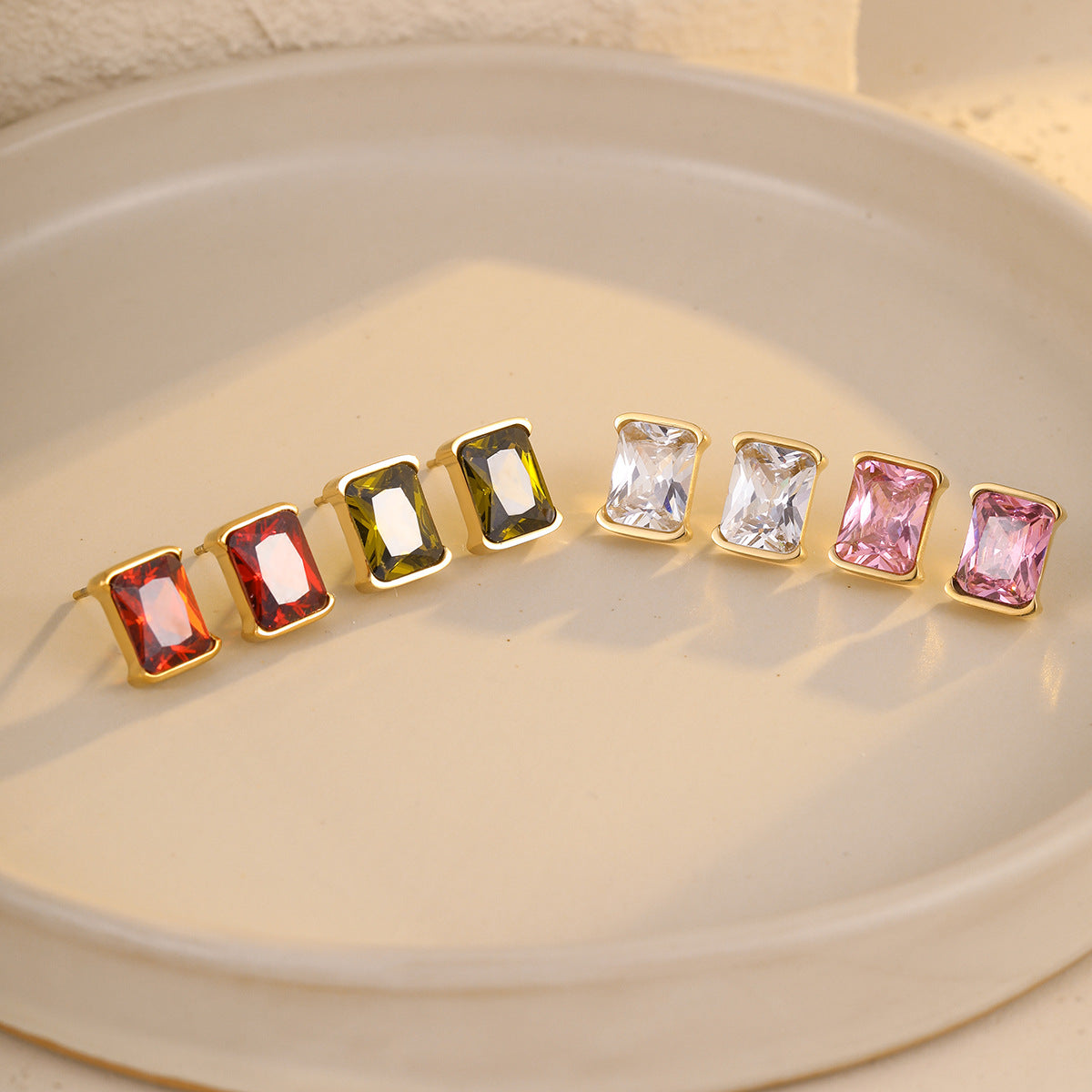 Niche Simple Titanium Steel Square Zircon Earrings Cross-Border Popular Same Style Ladies Non-Fading Stainless Steel Earrings Earrings