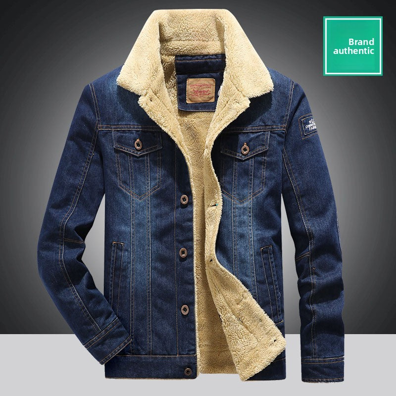 Men's Fleece-Lined Denim Jacket Winter Casual Loose Fit