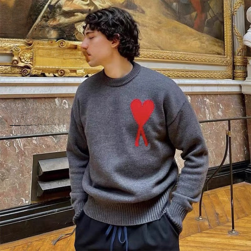 Men's Heart Jacquard Pullover Knitwear