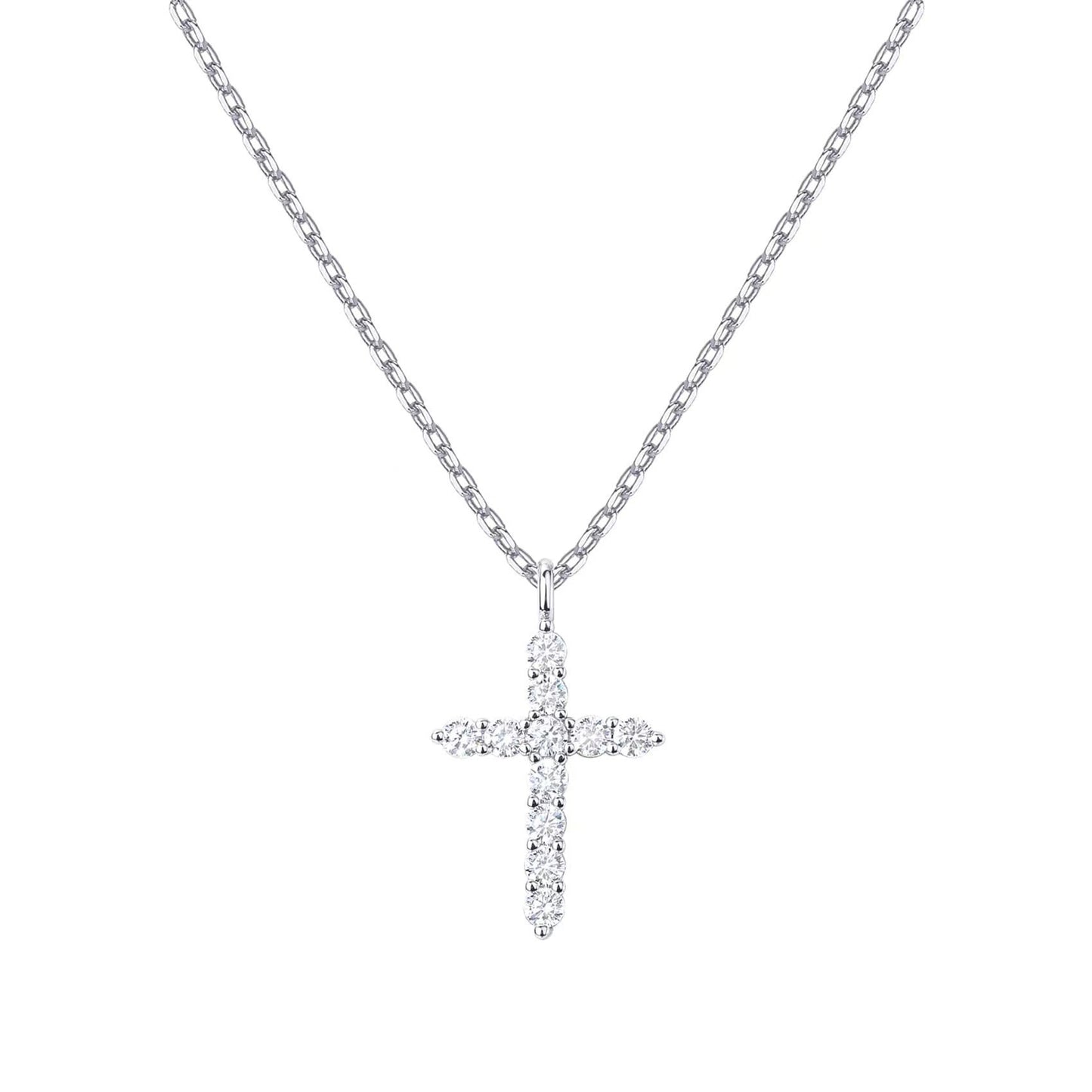 Sterling silver full diamond cross necklace