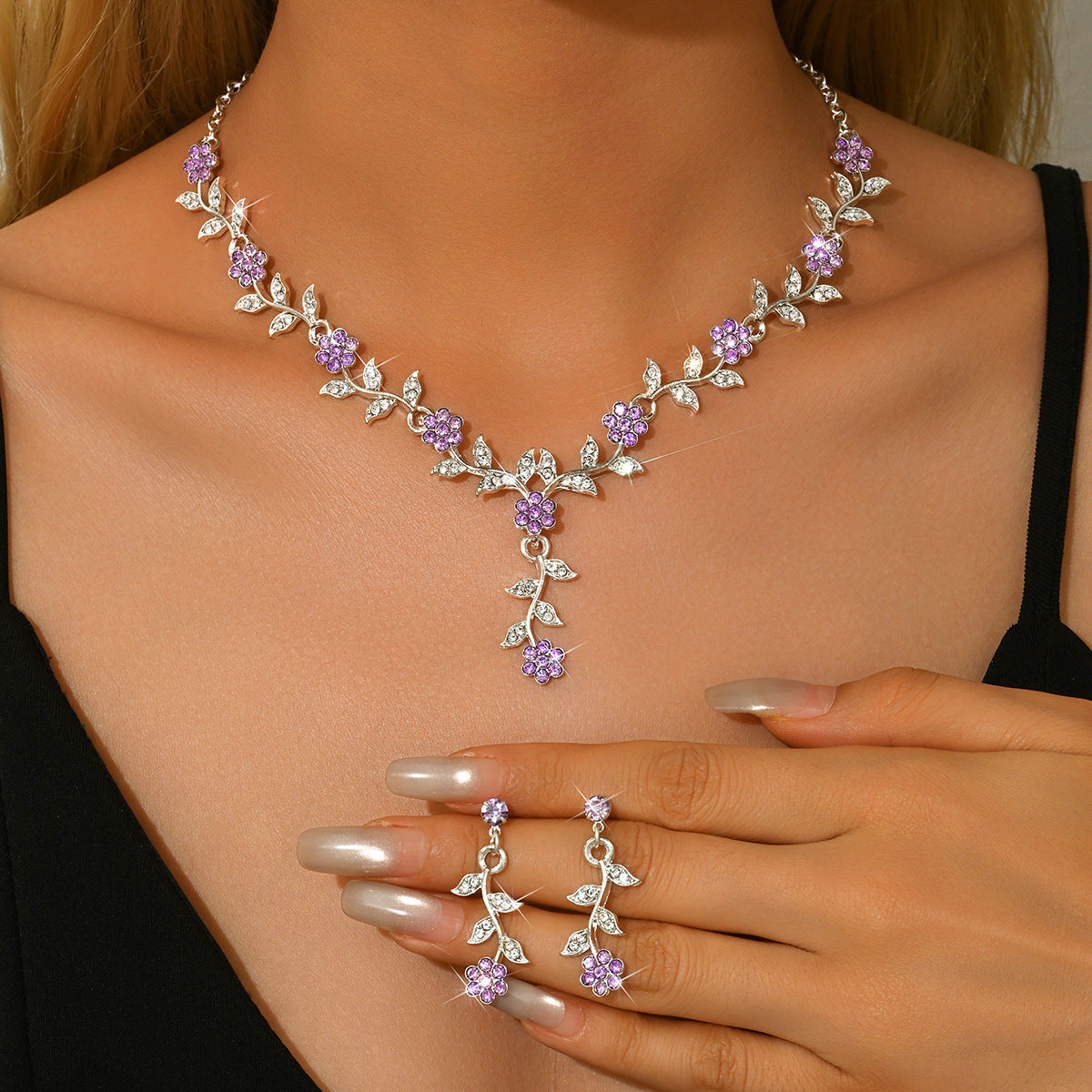 Alloy Rhinestone Wedding Necklace Earrings
