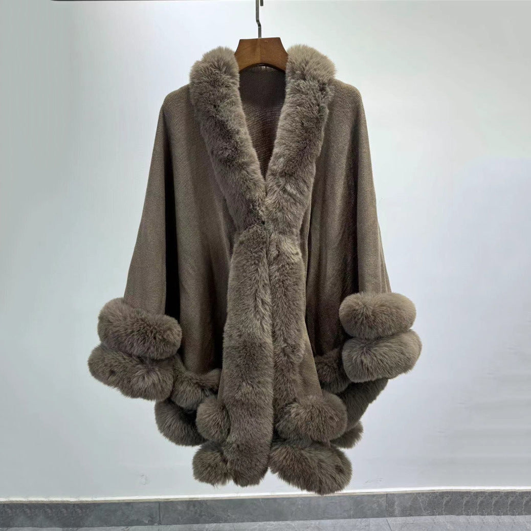 Solid color fur collar cape