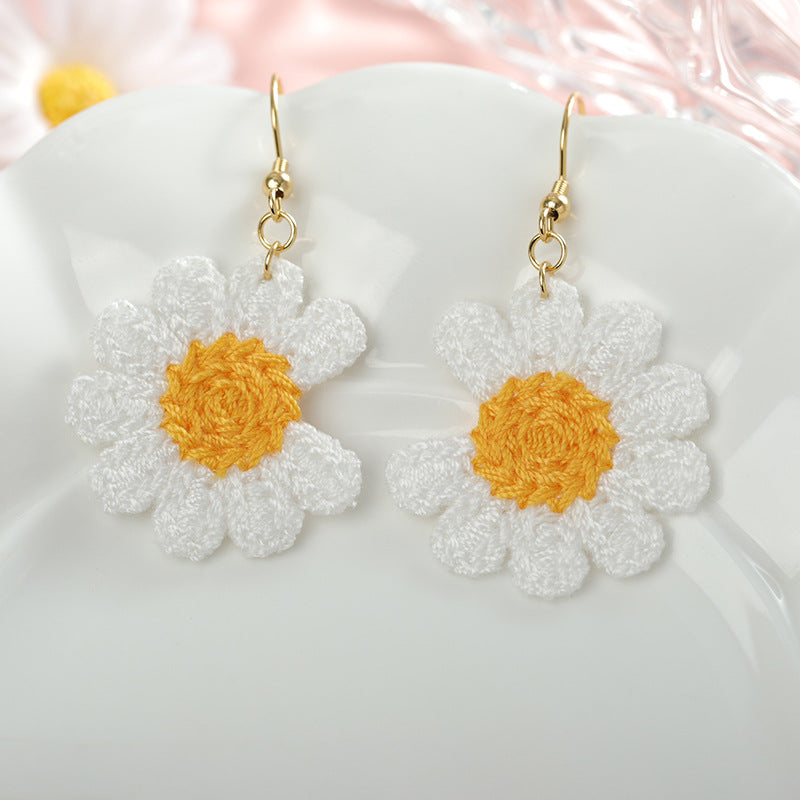 Forest Style Knitted Sunflower Earrings