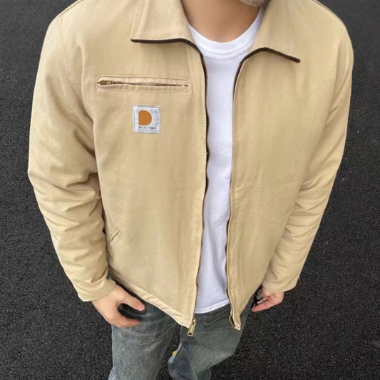 Thickened lapel canvas washed coat