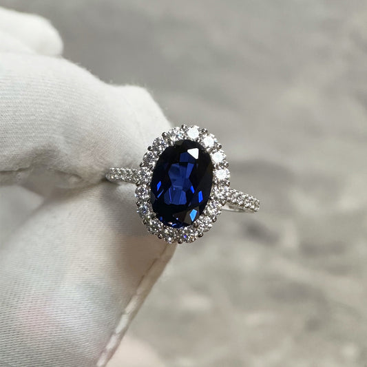 Artificial sapphire pure silver ring