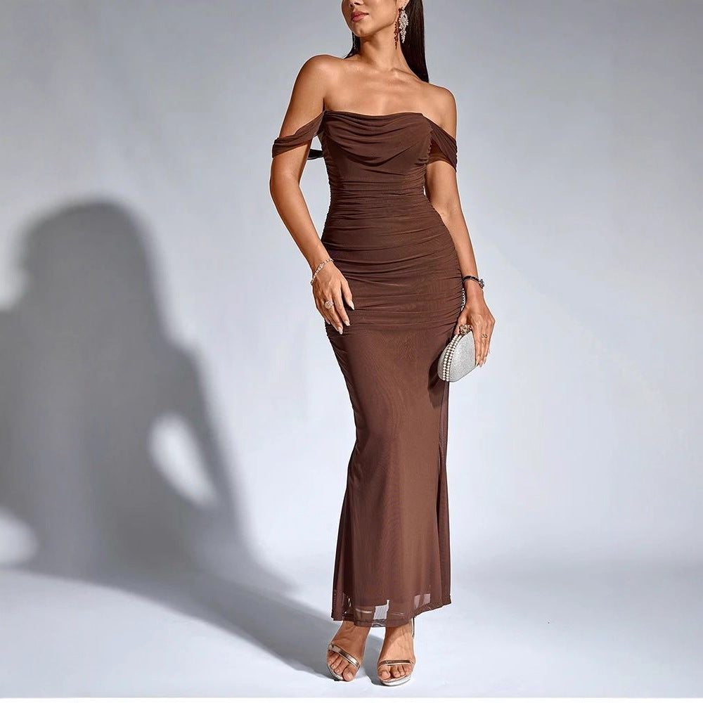 Solid Color One-Neck Hip-Hugging Dress