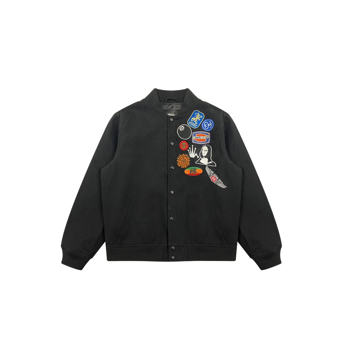 Badge patchwork embroidered baseball jacket