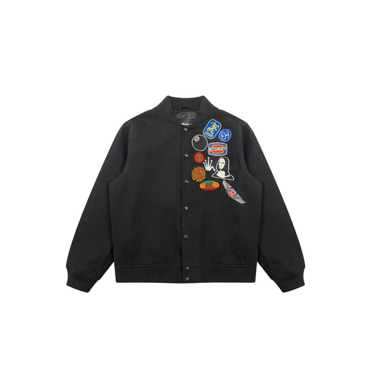 Badge patchwork embroidered baseball jacket