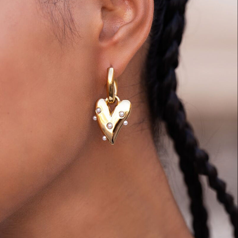 Heart Shell Bead Gold Plated Earrings