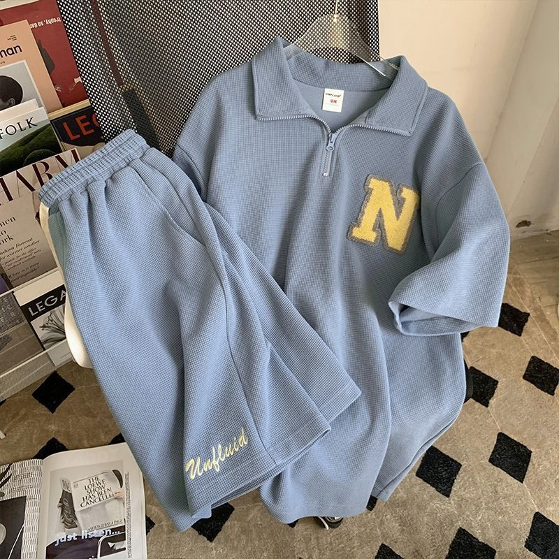 Waffle Leisure Sports Suit Polo Top and Shorts Set