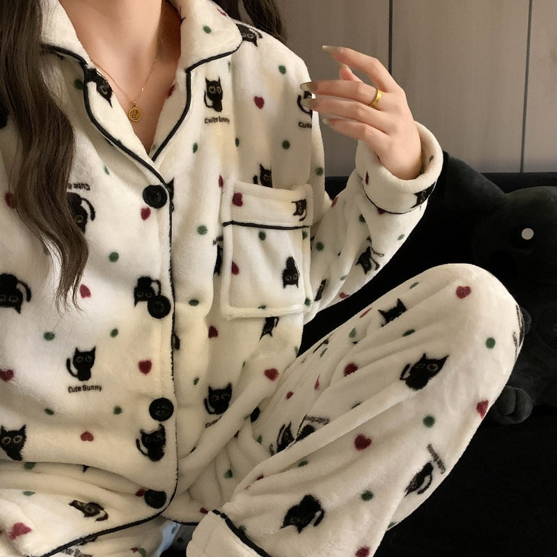 Women's Cartoon Coral Fleece Pajama Set