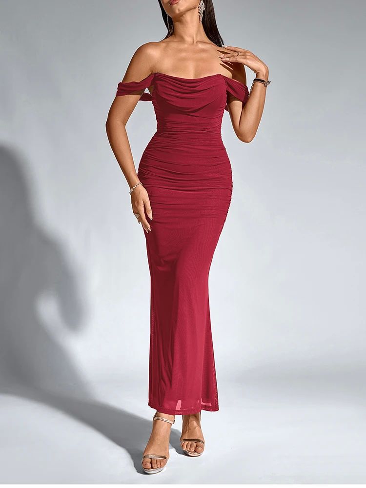 Solid Color One-Neck Hip-Hugging Dress