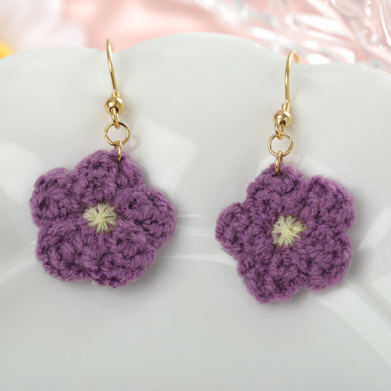Forest Style Knitted Sunflower Earrings
