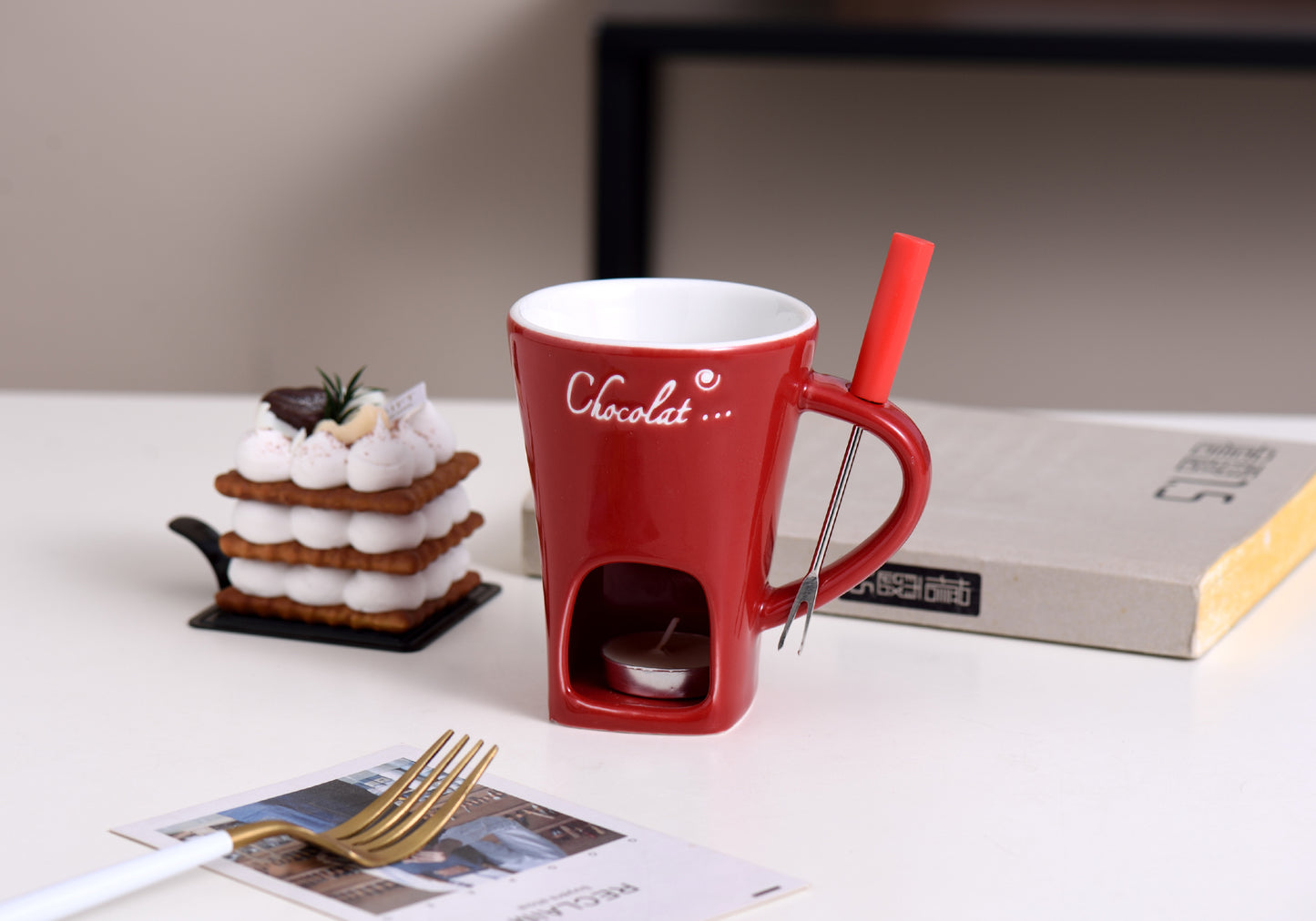 Ceramic Fondue Cup for Chocolate Cheese and Ice Cream