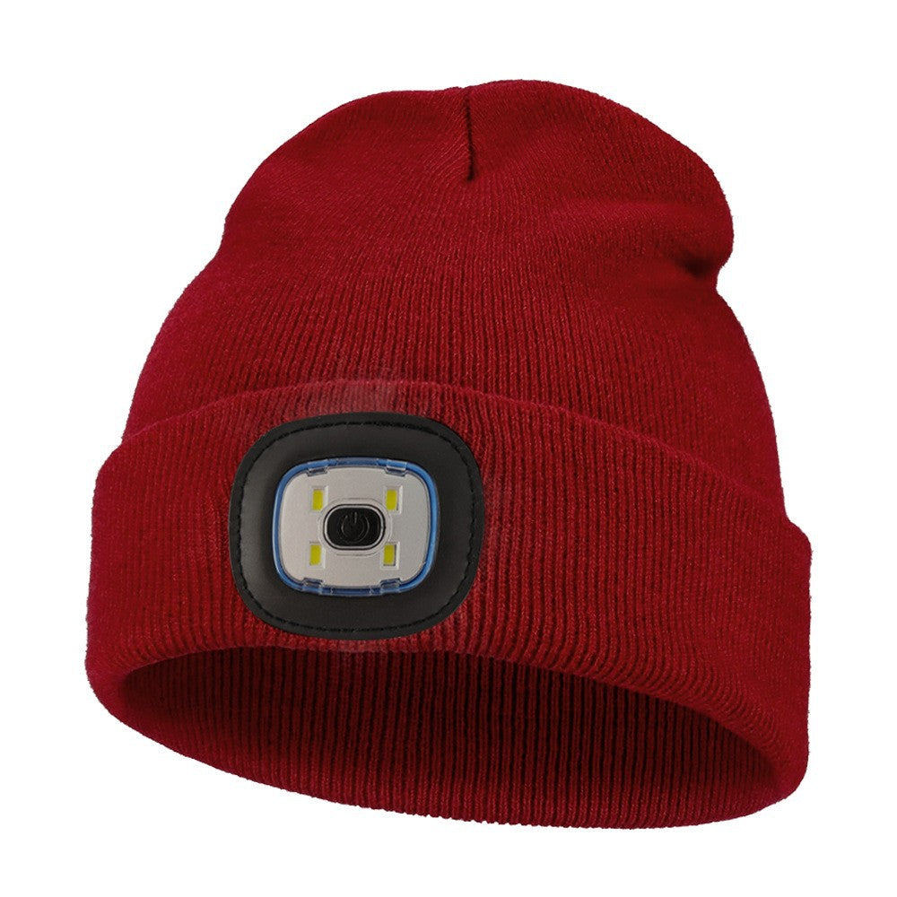 Outdoor sports LED button electronic light knitted hat