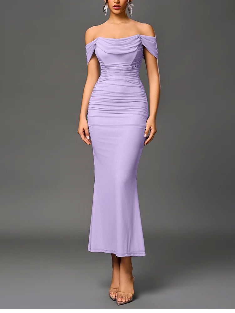 Solid Color One-Neck Hip-Hugging Dress