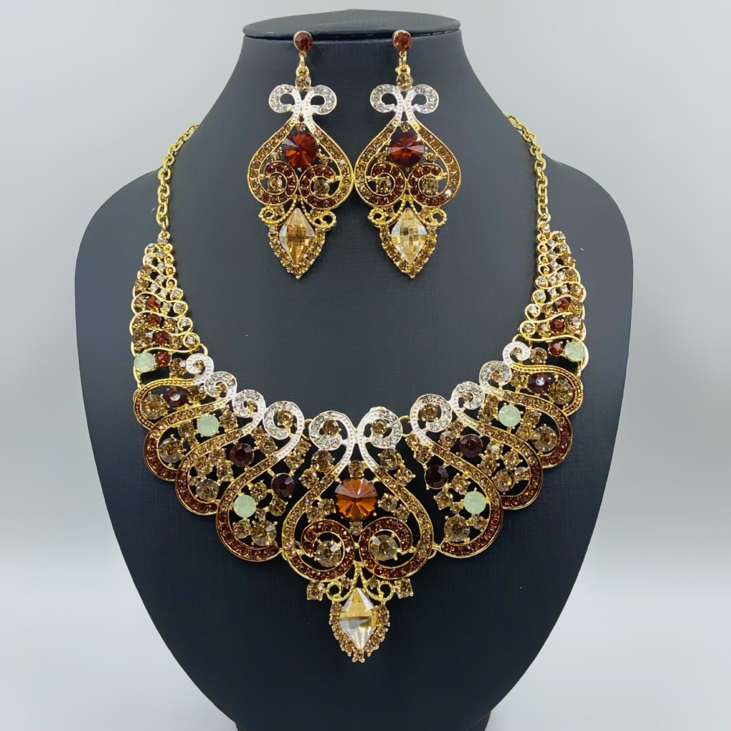 Full diamond necklace and earrings set